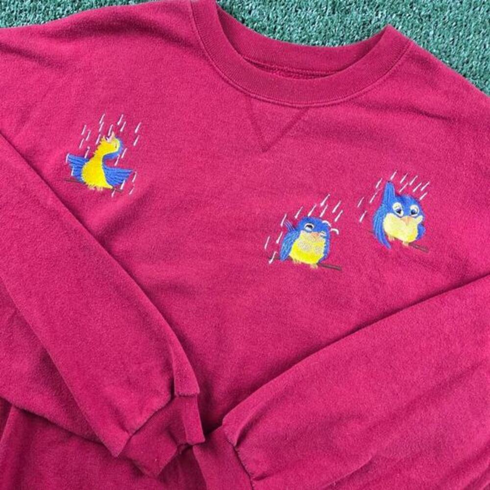 Vintage Jerzees Embroidered Birds in Rain‎ Crewneck Sweatshirt Mens XL